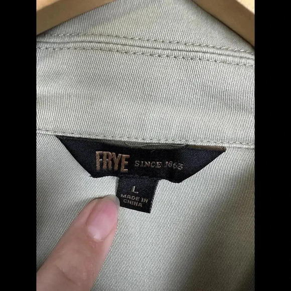 FRYE Olive Washed Chino Chore Utility Boxy Cut Jacket SIZE L - Picture 3 of 5